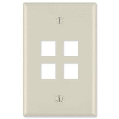 Leviton Midsize QuickPort Wallplate, 1-Gang, 4-Port, Light Almond